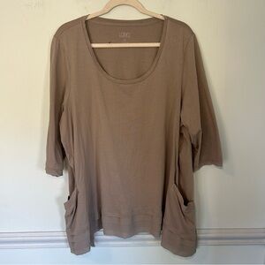 LOGO By Lori Goldstein Brown Scoop Neck Front Pocket Long Sleeve Top Size 2X